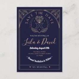 Tarjeta De Recepción Guardar La Fecha Tarot Moon Crystal Hearts Boda