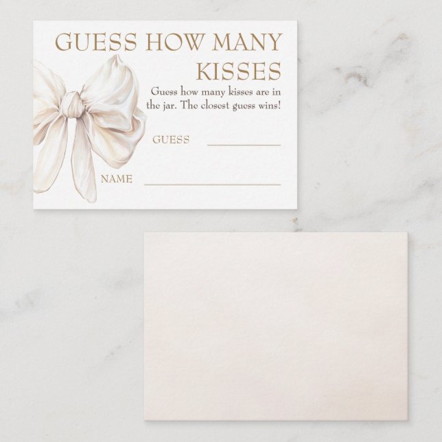 Tarjeta De Recepción Guess How Many Kisses Game Cards - Chic Bow  (Anverso / Reverso)