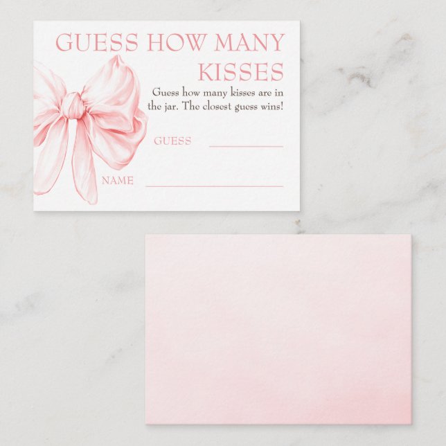 Tarjeta De Recepción Guess How Many Kisses Game Cards - Chic Bow  (Anverso / Reverso)