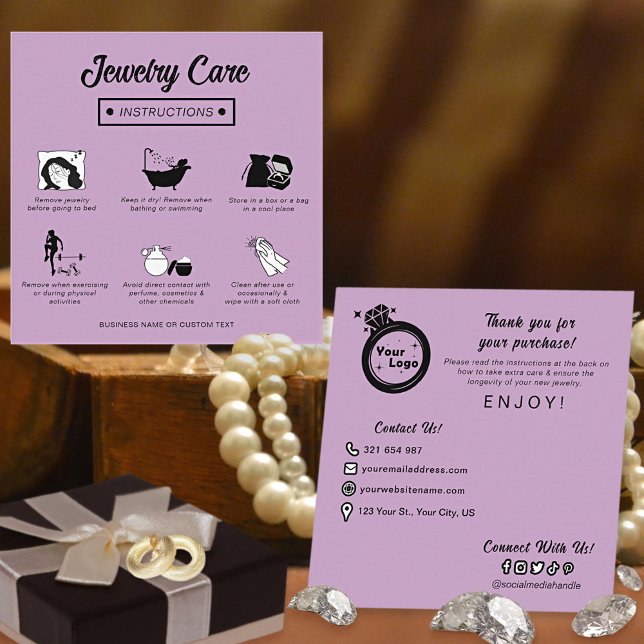 Tarjeta De Recepción Guía moderna de cuidado de joyas para pastel lilac (Subido por el creador)