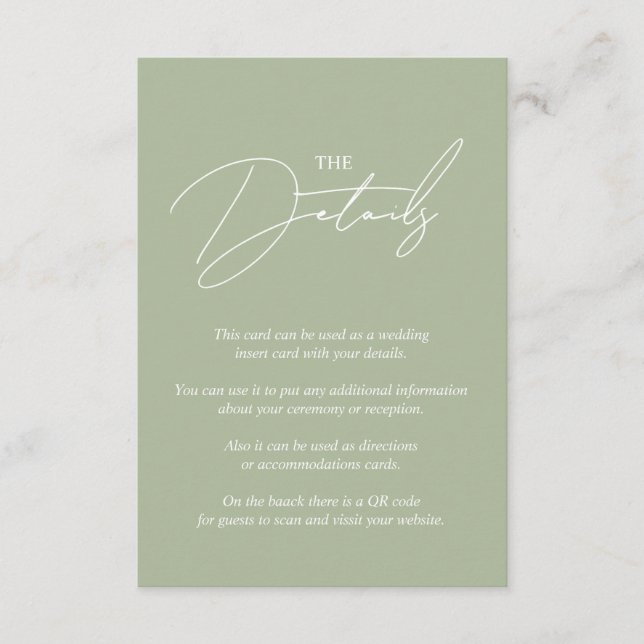 Tarjeta De Recepción Guión caprichoso caligrafía jaula verde boda QR (Anverso)