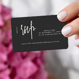 Tarjeta De Recepción Guión casual boda negro moderno rsvp en línea