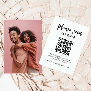 Tarjeta De Recepción Guión casual de moda   RSVP con código QR y foto