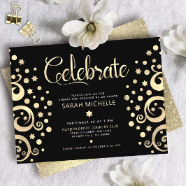 Tarjeta De Recepción Guión de Bat Mitzvah Black Relieve metalizado dora