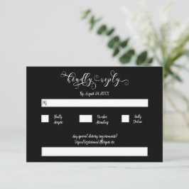 Tarjeta De Recepción Guión de caligrafía Boda negra tradicional RSVP