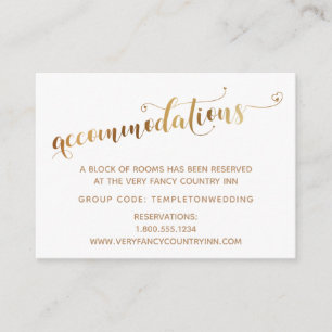 Tarjeta De Recepción Guion de Corazones Dorados Alojamiento para Bodas
