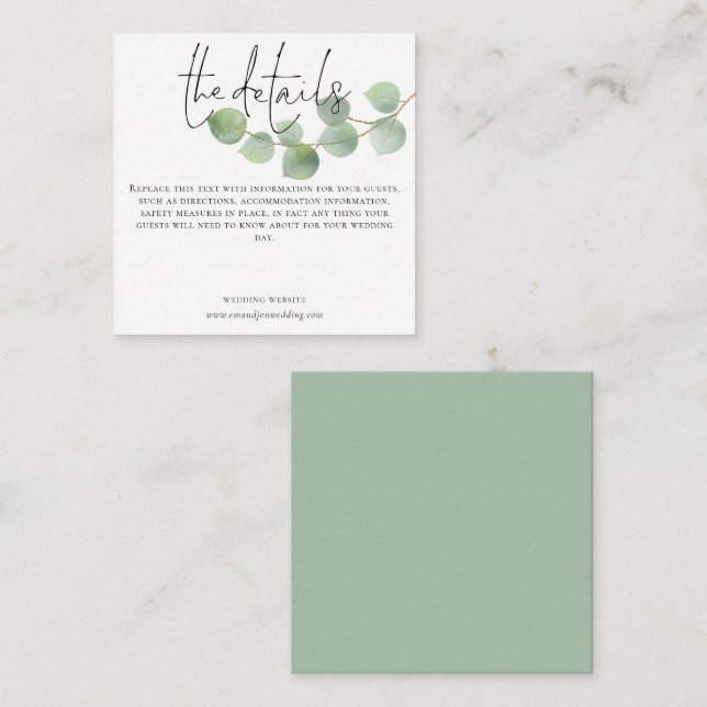 Tarjeta De Recepción Guión de detalles del Boda de eucalipto moderno MI (Anverso / Reverso)