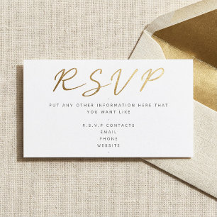 Tarjeta De Recepción Guión de efecto oro, blanco RSVP