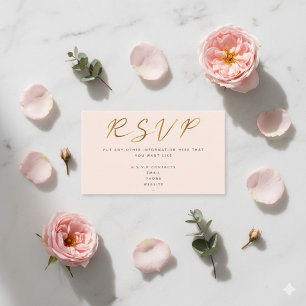 Tarjeta De Recepción Guión de efecto oro, rosa RSVP