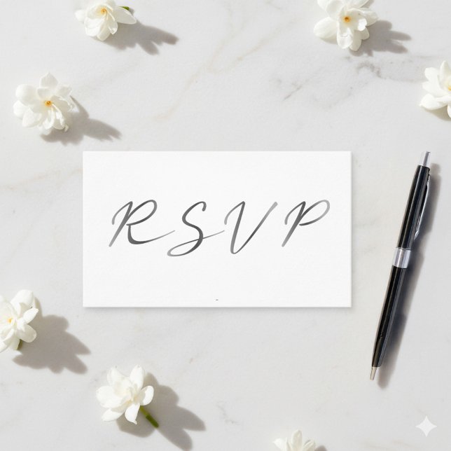 Tarjeta De Recepción Guión de efectos en blanco y negro, RSVP (Grey script R.S.V.P modern wedding enclosure card.)
