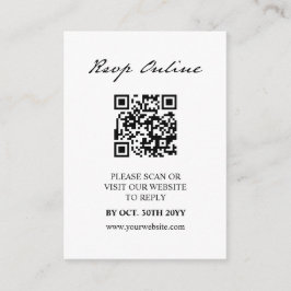 Tarjeta De Recepción Guión de la pluma Código QR Minimalista Boda blanc