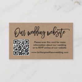 Tarjeta De Recepción Guión de pincel Kraft Boda sitio web QR Photo