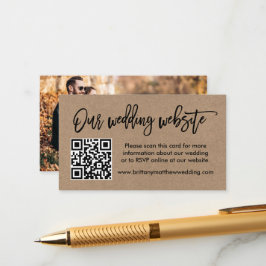 Tarjeta De Recepción Guión de pincel Kraft Boda sitio web QR Photo