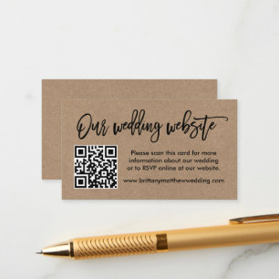 Tarjeta De Recepción Guión de pincel moderno Kraft Boda sitio web QR