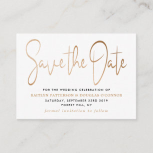 Tarjeta De Recepción Guión de Relieve metalizado dorado moderno Guardar
