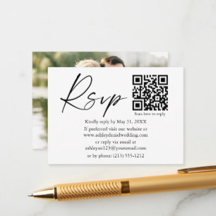 Tarjeta De Recepción Guión de tinta caligrafía QR Boda fotográfica RSVP