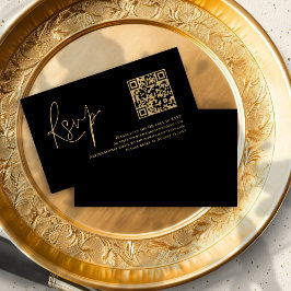 Tarjeta De Recepción Guión dorado Negro Código QR Boda RSVP