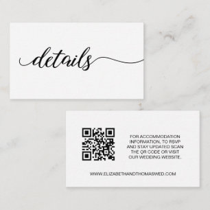 Tarjeta De Recepción Guión elegante Boda de detalles sitio web código Q