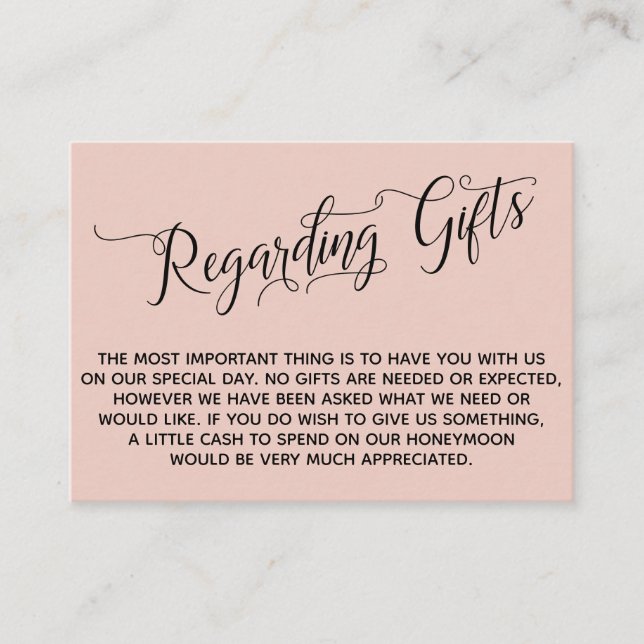 Tarjeta De Recepción Guión elegante con respecto a los regalos de boda  (Anverso)