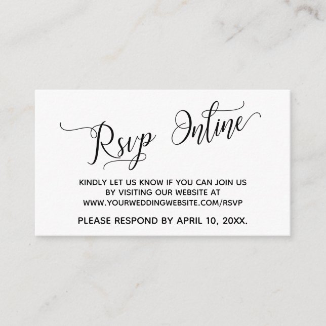 Tarjeta De Recepción Guión elegante en línea RSVP de bodas (Anverso)