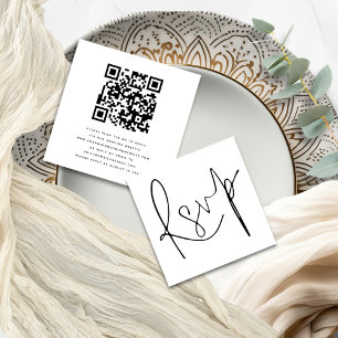 Tarjeta De Recepción Guión elegante minimalista QR Boda de código RSVP