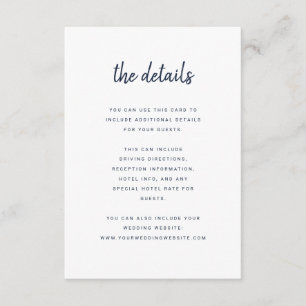 Tarjeta De Recepción Guión Minimalista moderno blanco y marina   Detall