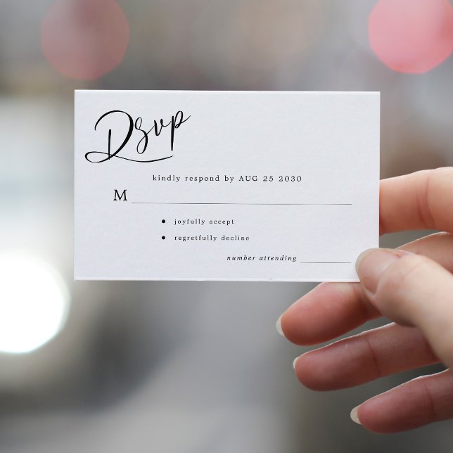 Tarjeta De Recepción Guión mínimo simple boda blanca negra rsvp (Subido por el creador)