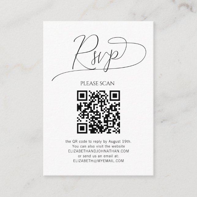 Tarjeta De Recepción Guión mínimo simple Boda de código QR RSVP (Anverso)
