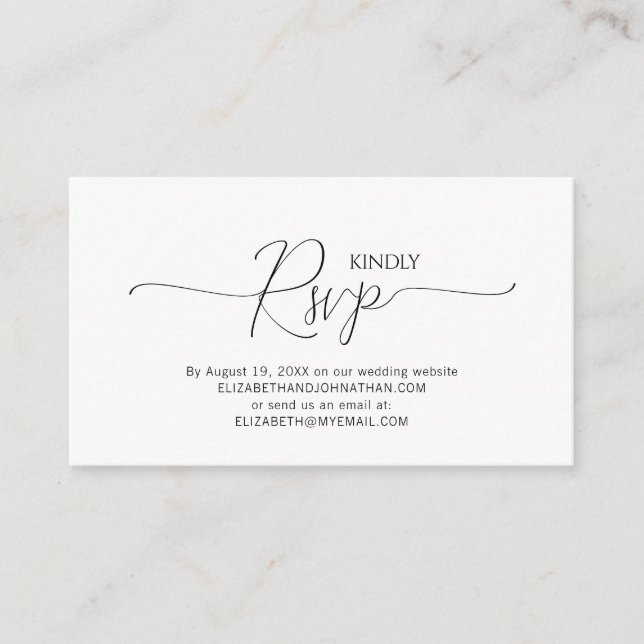 Tarjeta De Recepción Guión mínimo simple de la boda blanca y negra RSVP (Anverso)