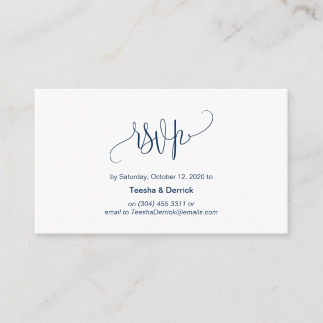 Tarjeta De Recepción Guión moderno, azul marino, RSVP de boda (Anverso)