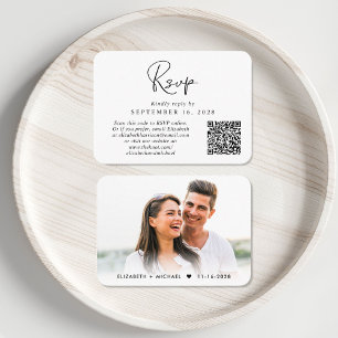 Tarjeta De Recepción Guión moderno Código QR Boda fotográfica RSVP
