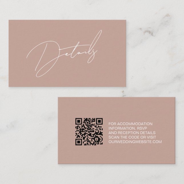 Tarjeta De Recepción Guión moderno de detalles de Boda rosa de Rubor (Anverso / Reverso)