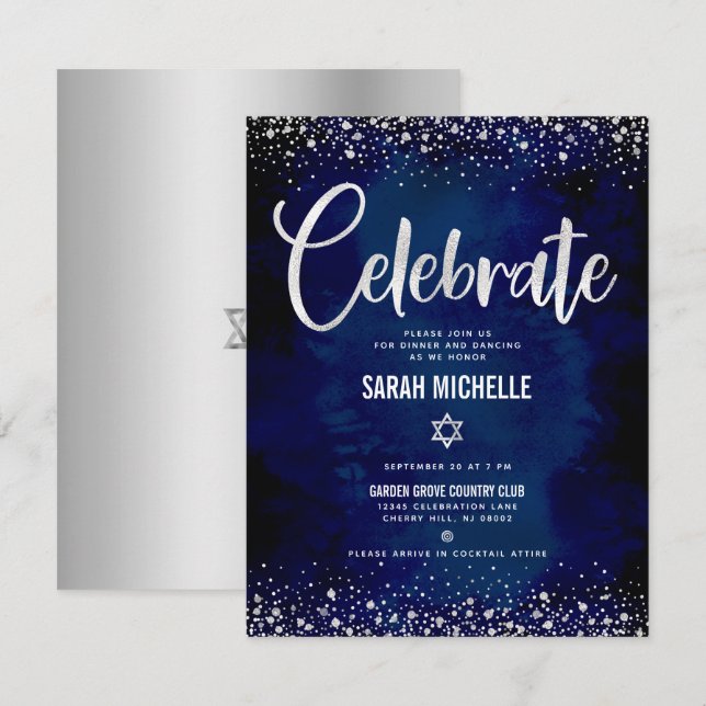 Tarjeta De Recepción Guión moderno de Purpurina de Relieve metalizado p (Anverso / Reverso)