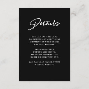 Tarjeta De Recepción Guión moderno   Detalles del Boda negro
