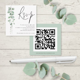 Tarjeta De Recepción Guión moderno Eucalyptus QR Boda de código RSVP