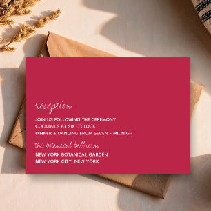 Tarjeta De Recepción Guión moderno Viva Magenta Boda minimalista