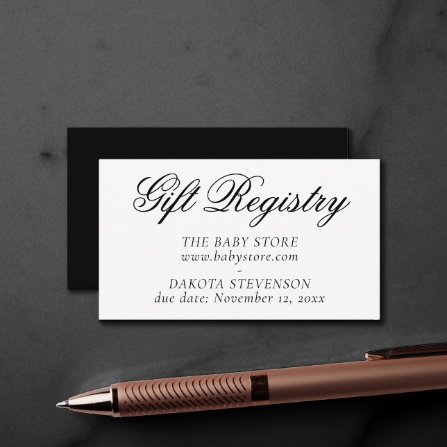 Tarjeta De Recepción Guión negro de moda | Elegante registro de duchas (Subido por el creador)