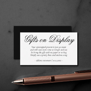 Tarjeta De Recepción Guión negro de moda   Poema para mostrar regalos e