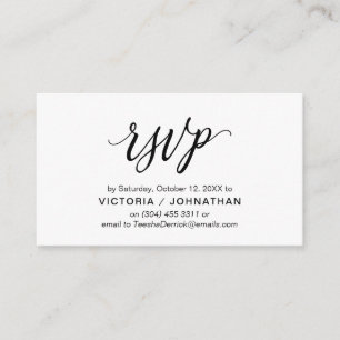 Tarjeta De Recepción Guión negro estético, respuesta RSVP de boda