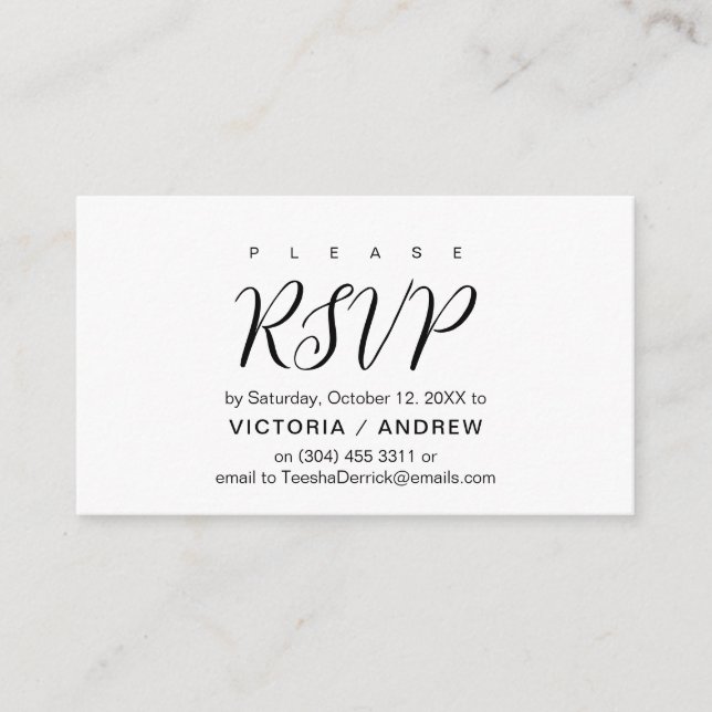 Tarjeta De Recepción Guión negro estético, respuesta RSVP de boda (Anverso)