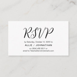 Tarjeta De Recepción Guión negro estético, respuesta RSVP de boda