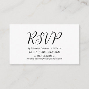 Tarjeta De Recepción Guión negro estético, respuesta RSVP de boda