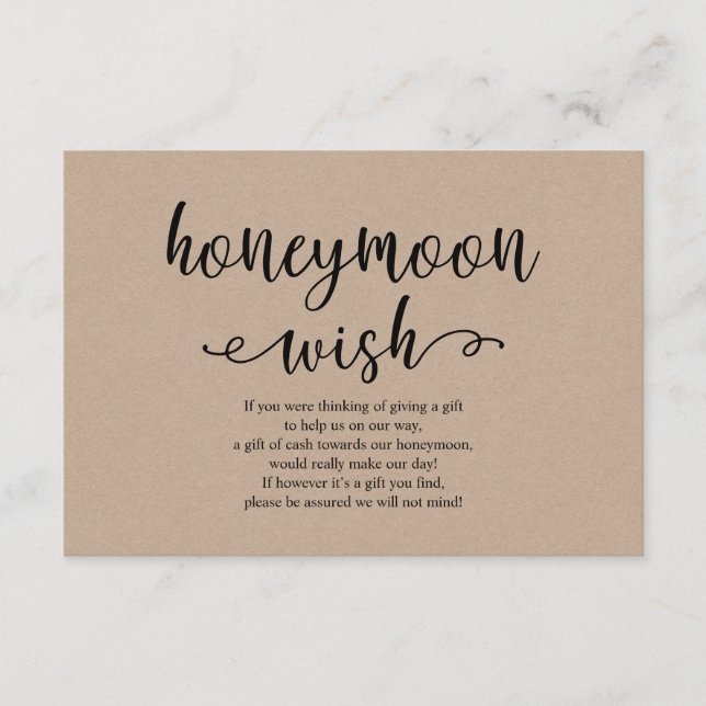 Tarjeta De Recepción Guión negro kraft ruso, Boda Honeymoon Wish (Anverso)