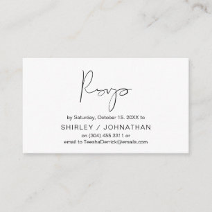 Tarjeta De Recepción Guión negro Minimalista moderno, RSVP de boda