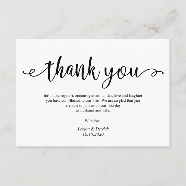 Tarjeta De Recepción Guión negro ruso, Boda Gracias (Anverso)