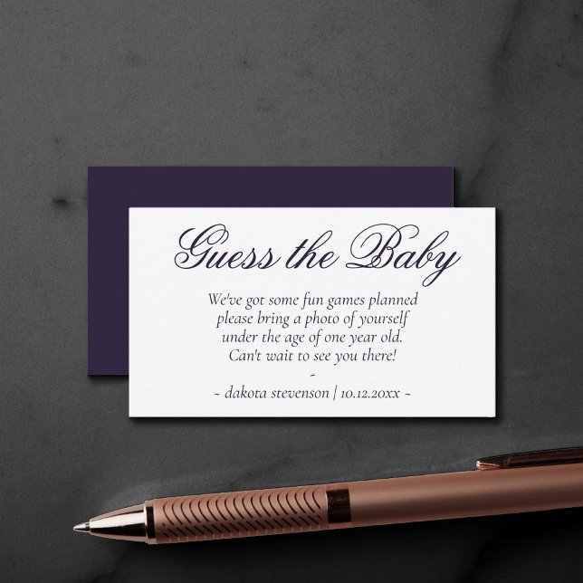 Tarjeta De Recepción Guión púrpura de Fancy | Adivina la Baby Shower mo (Subido por el creador)