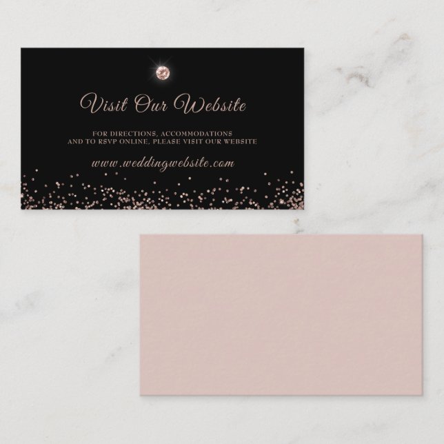 Tarjeta De Recepción Guión Rosa negro Purpurina oro (Anverso / Reverso)