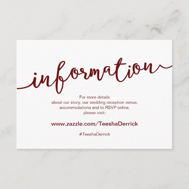 Tarjeta De Recepción Guión ruidoso de Borgoña, detalles Bodas, RSVP (Anverso)