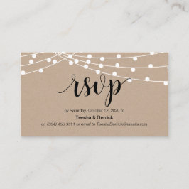 Tarjeta De Recepción Guión rústico, kraft, luces de cadena, RSVP de bod