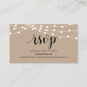 Tarjeta De Recepción Guión rústico, kraft, luces de cadena, RSVP de bod